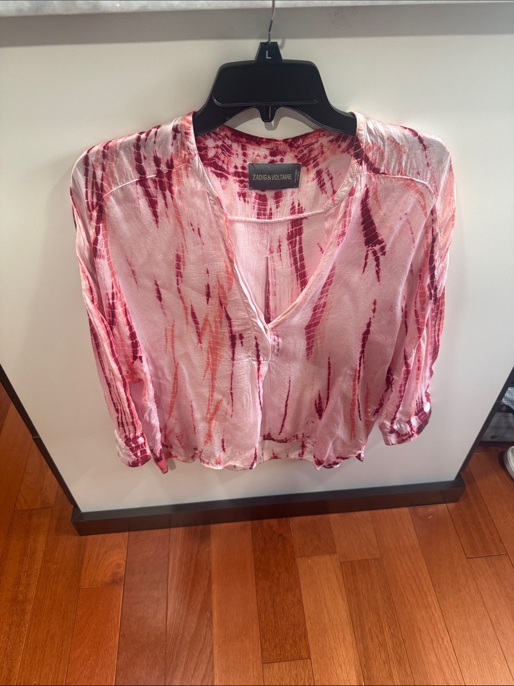 Zadig & Voltaire Pink and Burgundy Tie-Dye V-Neck Blouse
